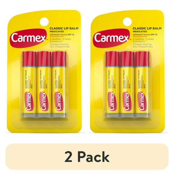 (2 pack) Carmex Classic Moisturizing Medicated Lip Balm, 0.15 Ounce Stick (Pack of 3)