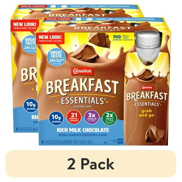 Carnation Breakfast Essentials Nutritional Protein-Packed Drink Shakes, Rich Milk Chocolate, 8 fl oz, 6 Pack