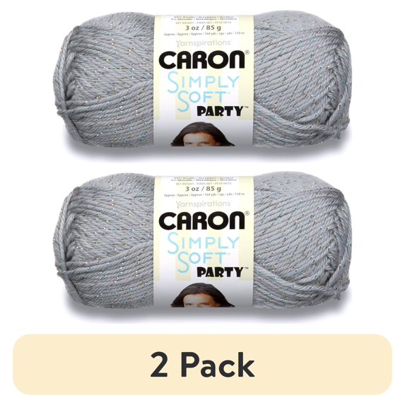 (2 pack) Caron Simply Soft Party 4 Medium Acrylic Yarn, Silver Sparkle 3oz/85g, 164 Yards