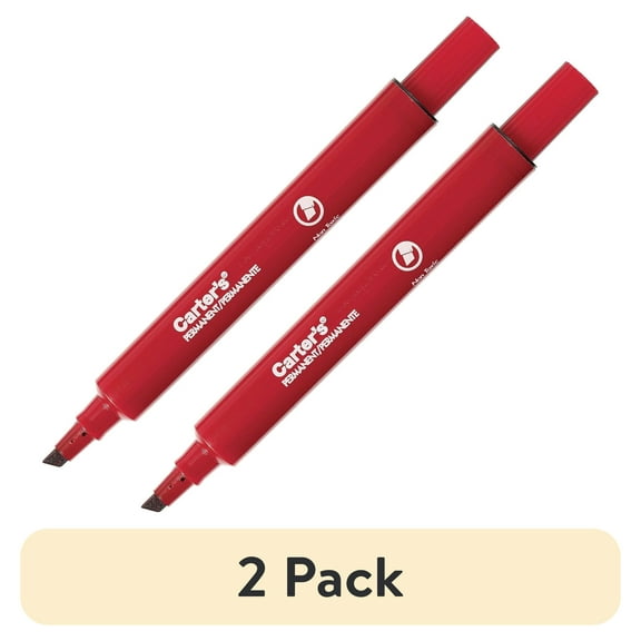 (2 pack) Carter's Permanent Markers - Large Desk-Style Size Chisel Marker Point Style - Red - 1 Each