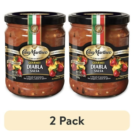 (2 pack) Casa Martinez Hot Fire Roasted Diabla Salsa, 16 oz, Gourmet Mexican Sauce