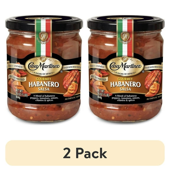 (2 pack) Casa Martinez Hot Fire Roasted Habanero Salsa, 16 oz