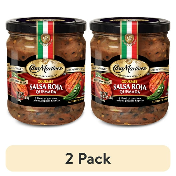 (2 pack) Casa Martinez Medium Fire Roasted Roja Quemada Salsa, 16 oz