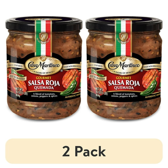 (2 pack) Casa Martinez Medium Fire Roasted Roja Quemada Salsa, 16 oz