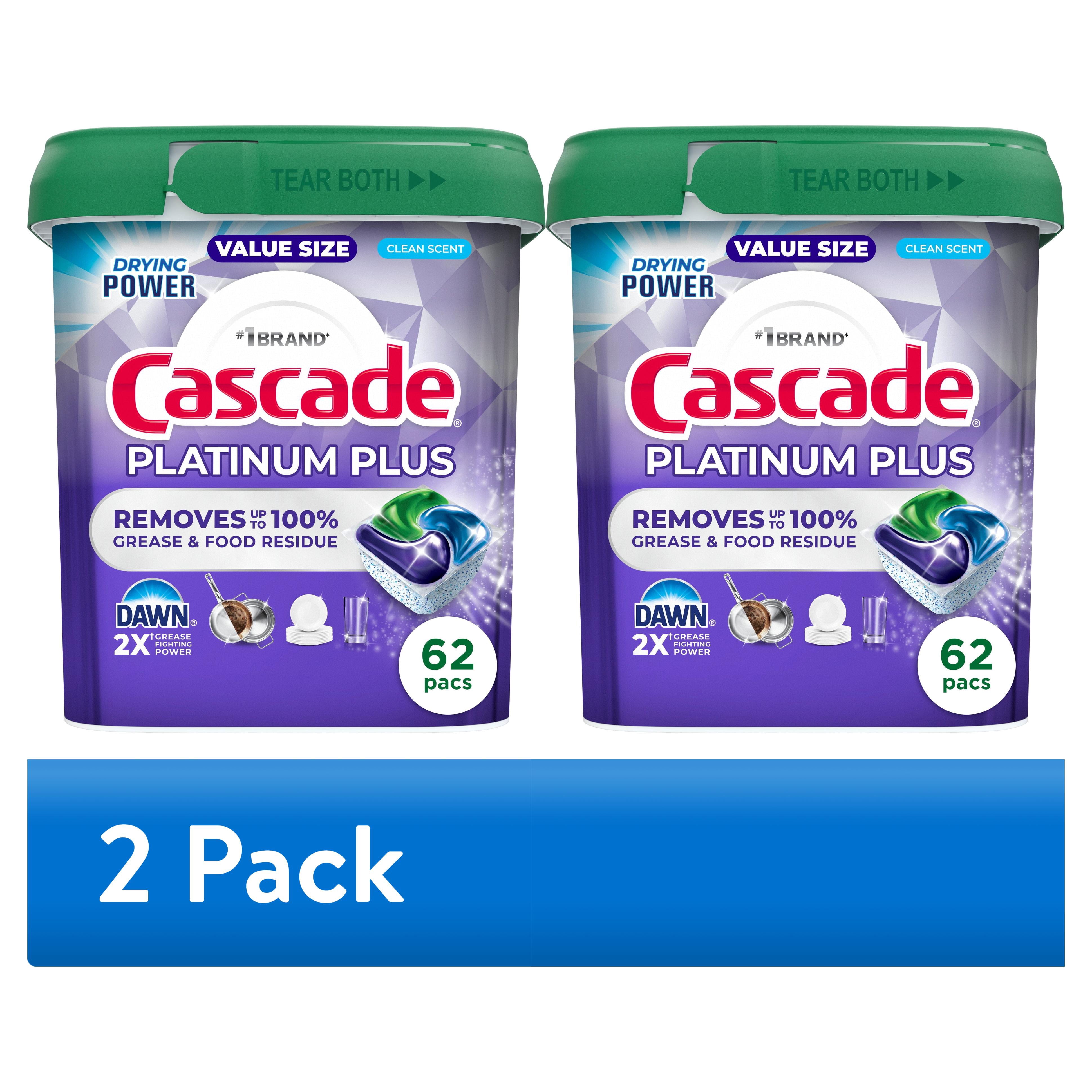 (2 pack) Cascade Platinum Plus Dishwasher Detergent Clean, 62 Count