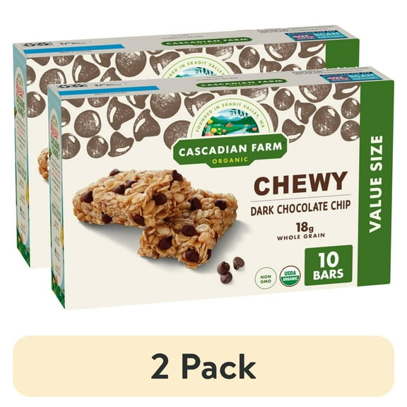 (2 pack) Cascadian Farm Organic Chewy Granola Bars, Dark Chocolate Chip, 10 Bars, 12.3 oz