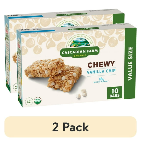 (2 pack) Cascadian Farm Organic Vanilla Chip Chewy Granola Bars, Value Size, 10 Bars, 12.3 oz.
