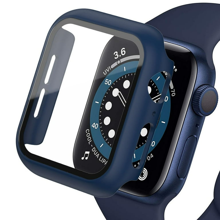 2 pack Case Built in Tempered Glass Screen Protector Compatible with Apple Watch Series 44mm 40mm 45 mm 41mm Matte PC Case Bumper Overall Protective