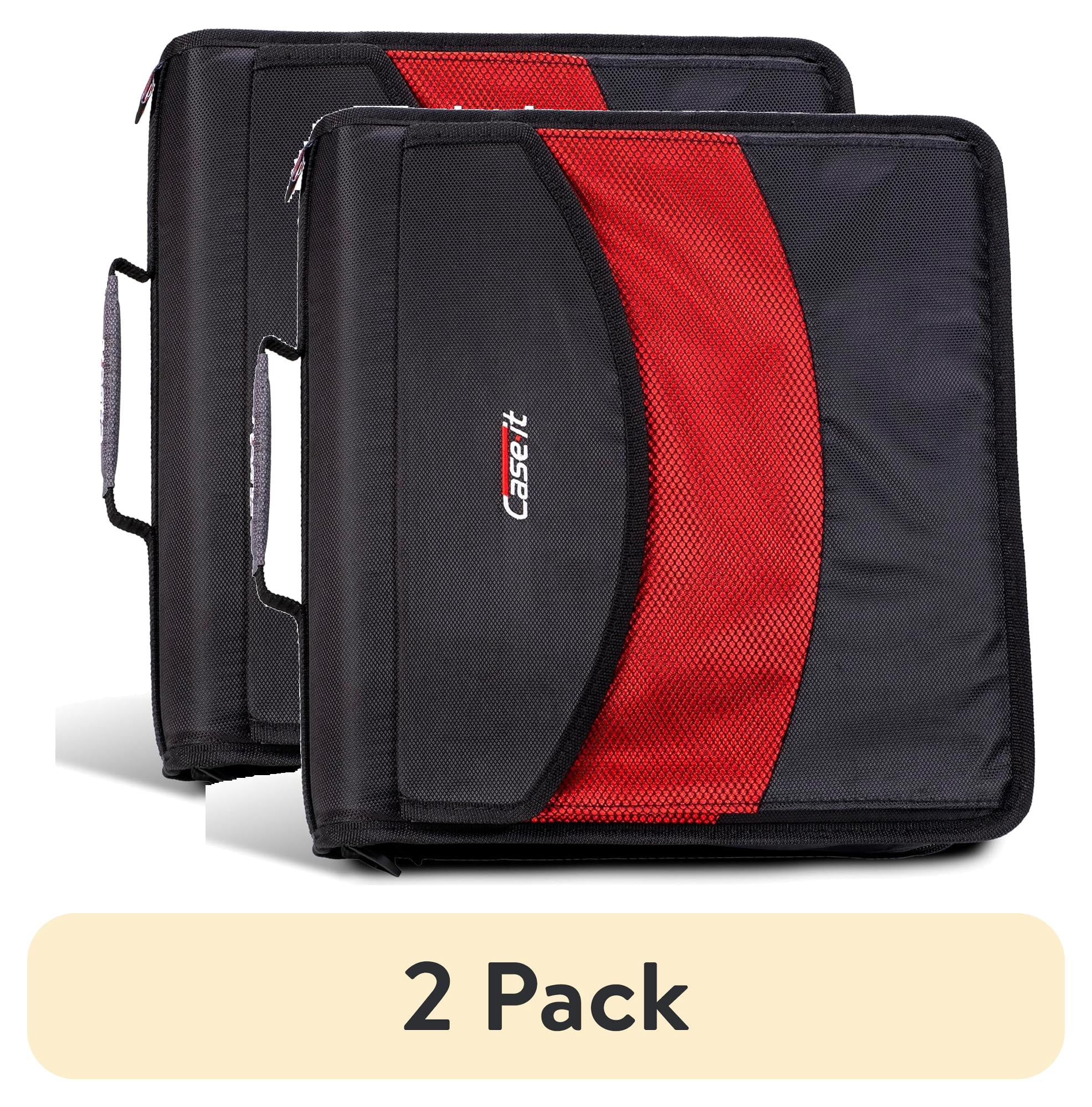 (2 pack) Case-it The Dual 2-in-1 Zipper Binder-Two 1.5 inch D-Rings-Pen Pouch and Shoulder Strap -600 Sheet Capacity-Black Dual-121-a