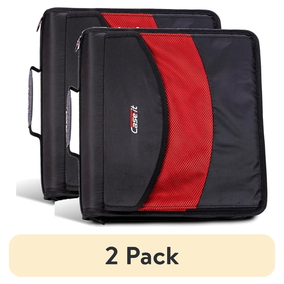 (2 pack) Case-it The Dual 2-in-1 Zipper Binder-Two 1.5 inch D-Rings-Pen Pouch and Shoulder Strap -600 Sheet Capacity-Black Dual-121-a