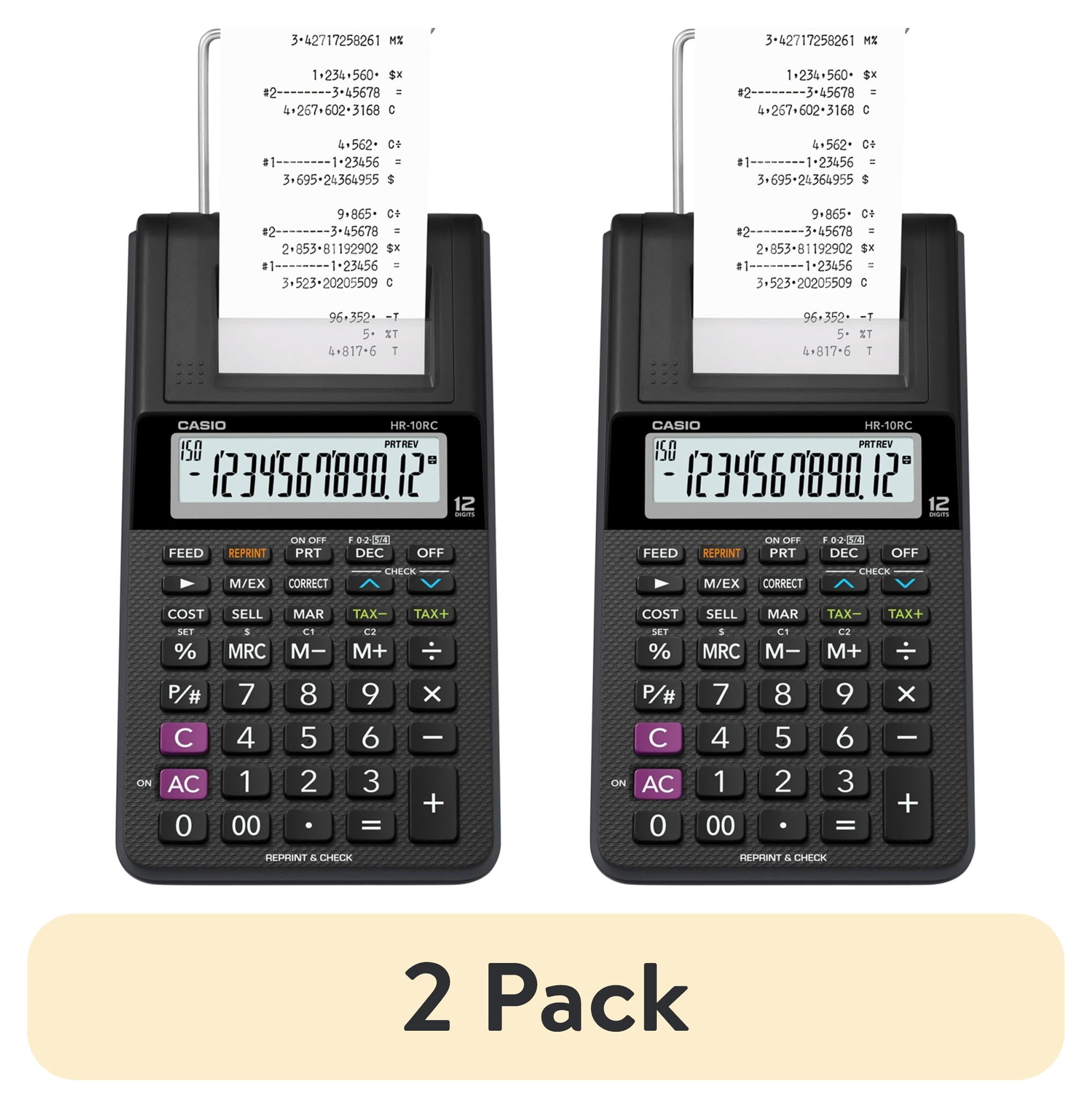 (2 pack) Casio HR-10RC 12-Digit Printing Calculator with Easy Display ...