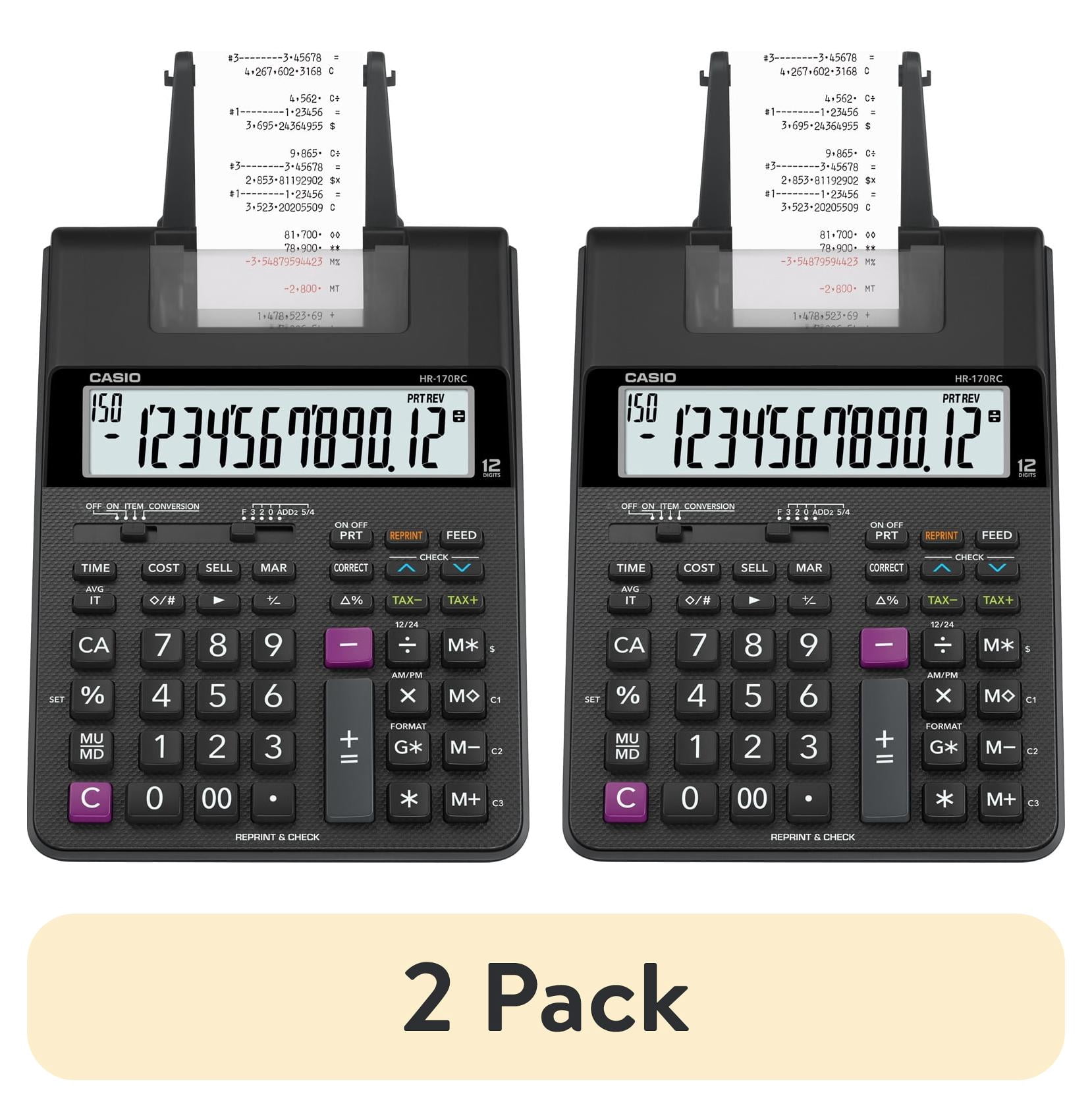(2 pack) Casio HR-170RC Printing Calculator, Black with 12 Digit Display for Business and High School