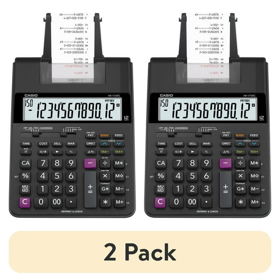 (2 pack) Casio HR-170RC Printing Calculator, Black with 12 Digit Display for Business and High School