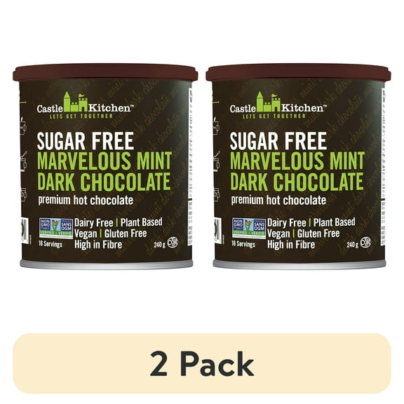 (2 pack) Castle Kitchen Sugar Free Marvelous Mint Premium Dark Hot Chocolate Mix (8 oz) - Winter Favorite - Vegan, Dairy Free, Plant Based - Keto & Diabetic - Mix with Milk Substitute - Good Source of Fiber