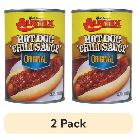 (2 pack) Castleberrys Austex Hot Dog Chili Sauce Original, 10 oz Can Classic Chili Dog Topping for Quick Meals
