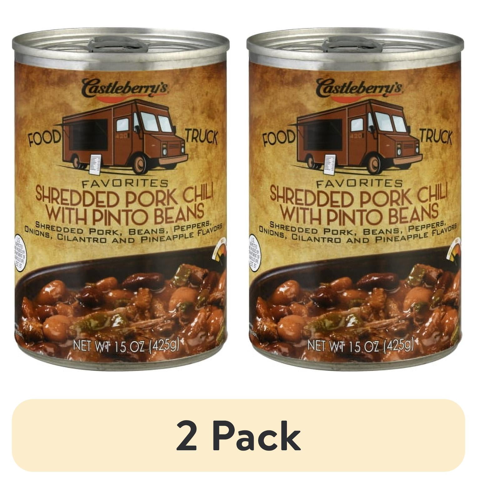 (2 pack) Castleberry’s Food Truck Favorites Shredded Pork Chili With Pinto Beans, 15 oz Can – Heat & Serve Pork Chili for Quick Meals