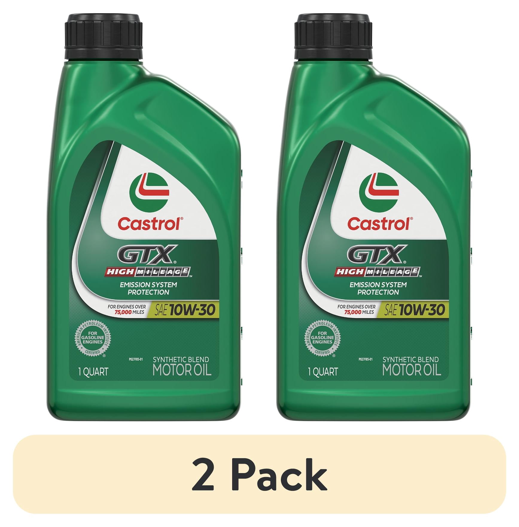 (2 pack) Castrol GTX High Mileage 10W-30 Synthetic Blend Motor Oil, 1 Quart