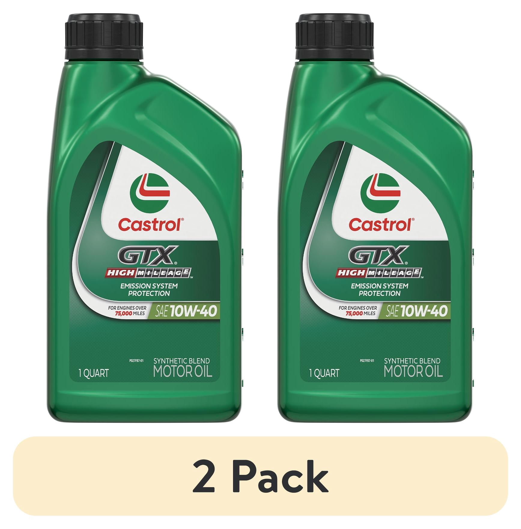 (2 pack) Castrol GTX High Mileage 10W-40 Synthetic Blend Motor Oil, 1 Quart