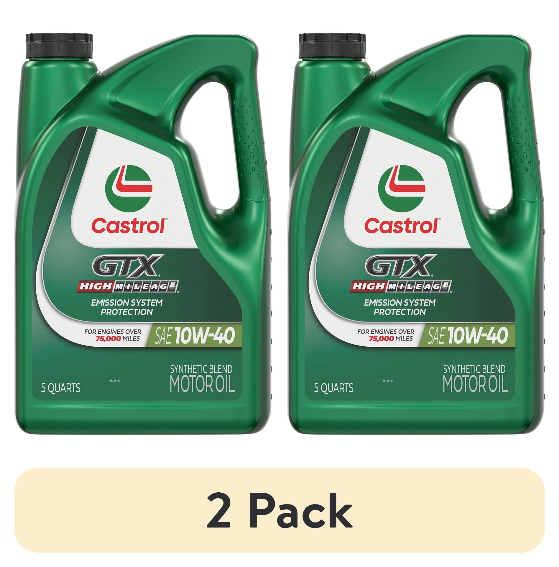 (2 pack) Castrol GTX High Mileage 10W-40 Synthetic Blend Motor Oil, 5 Quarts