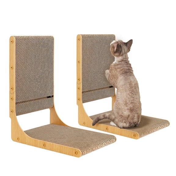 2-pack Cat Scratching Pads L-shaped Cardboard Scratch Pad with Ball Toy for Indoor Cats