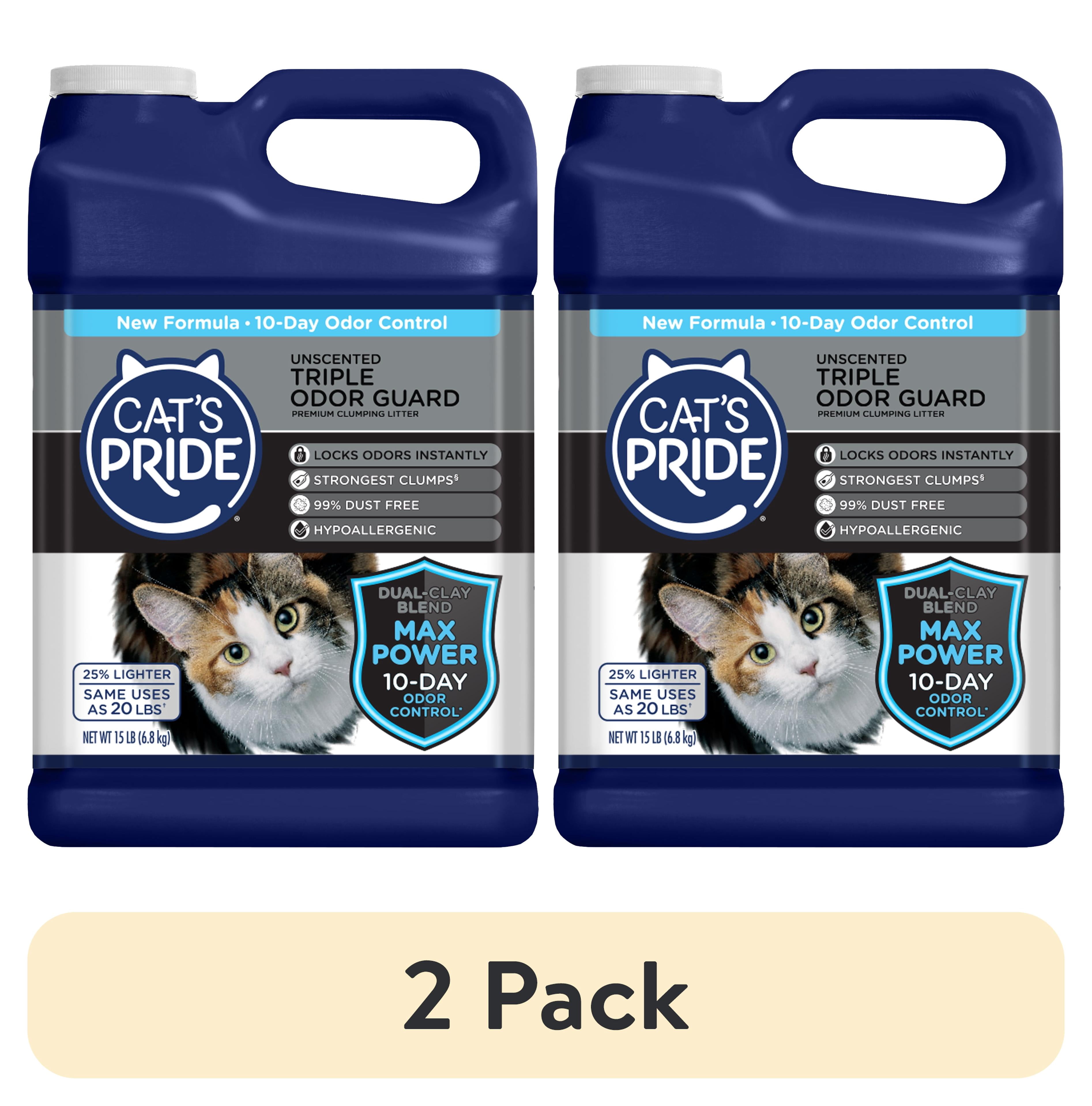 (2 pack) Cat's Pride Max Power Triple Odor Guard Unscented Clumping Cat Litter, 15 lb Jug