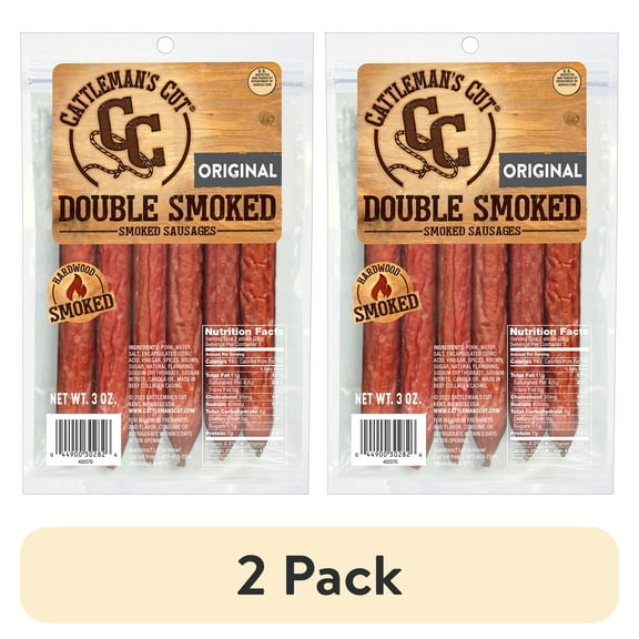 (2 pack) Cattleman's Cut Double Smoked Sausage Sticks, 3oz Shelf-Stable Plastic Pouch