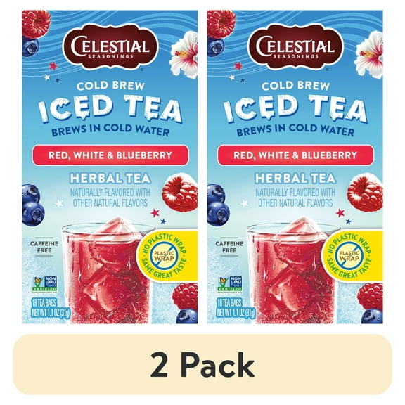 (2 pack) Celestial Seasonings Cold Brew Red White & Blueberry Iced Herbal Tea Bags, 18 Count