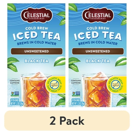 (2 pack) Celestial Seasonings Cold Brew Unsweetened Iced Black Tea Bags, 18 Count