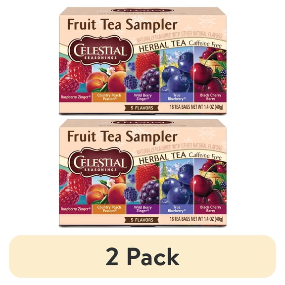 (2 pack) Celestial Seasonings Fruit Tea Sampler, Caffeine-Free Herbal Tea Bags (18 Count)