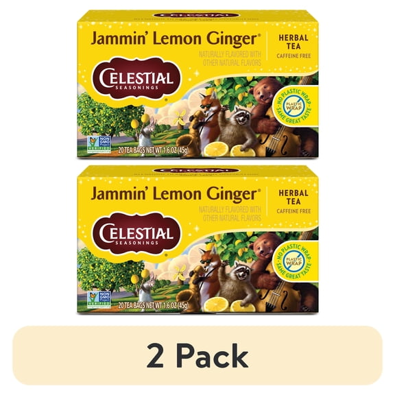 (2 pack) Celestial Seasonings Jammin' Lemon Ginger Caffeine-Free Herbal Tea Bags (20 Count)