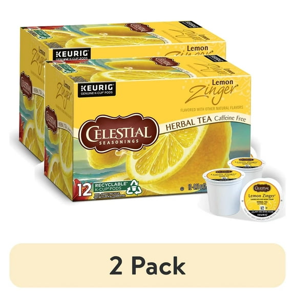 (2 pack) Celestial Seasonings Lemon Zinger Herbal Tea Keurig K-Cup Tea Pods, 12 Count
