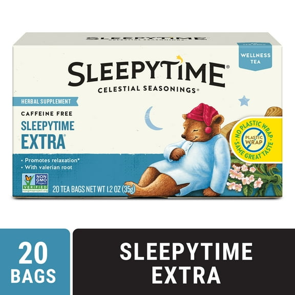 (2 pack) Celestial Seasonings Sleepytime Extra Wellness Herbal Tea Bags (20 Count)