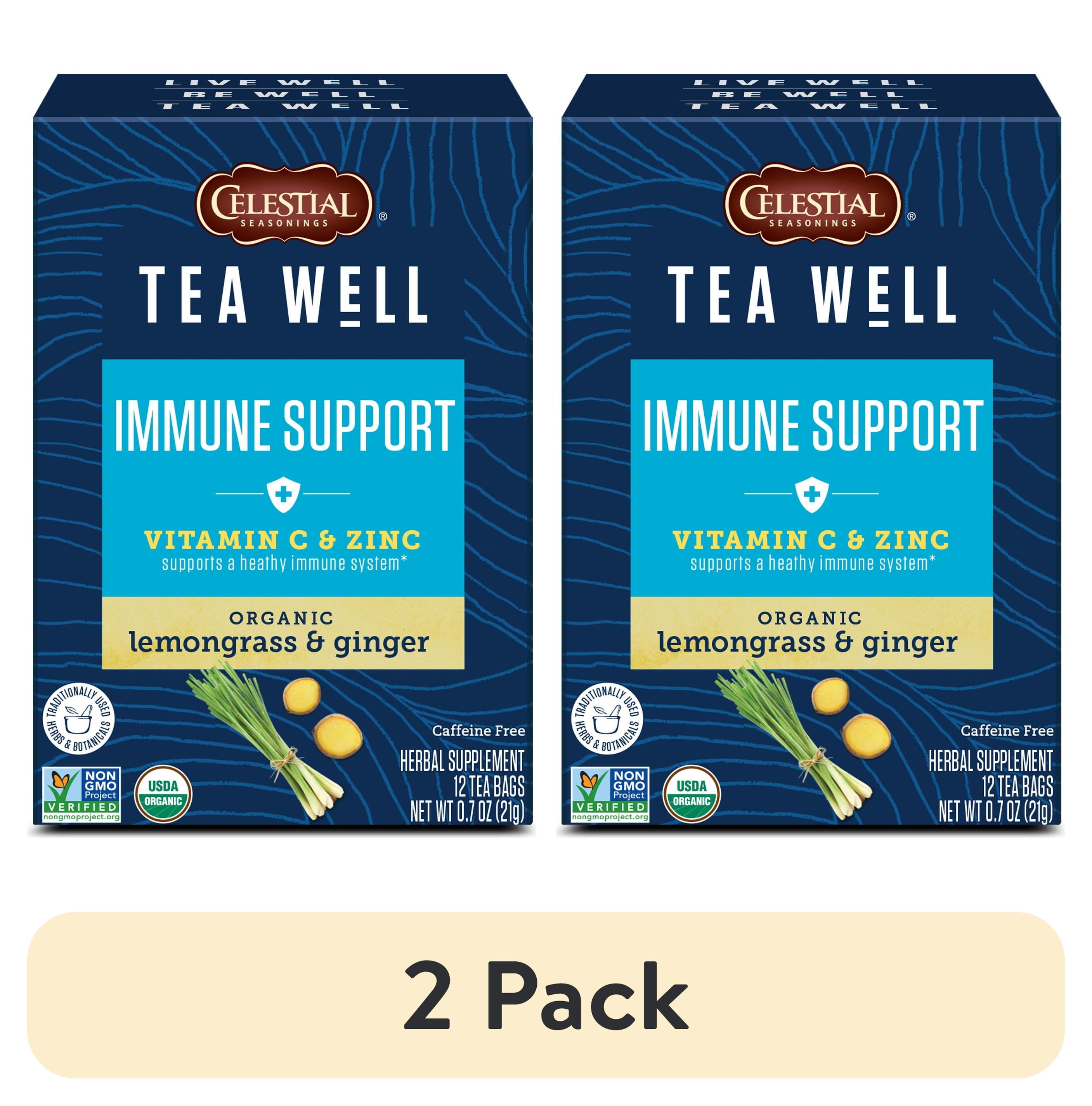 (2 pack) Celestial Seasonings TeaWell Immune Support Organic Lemon Ginger Wellness Herbal Tea Bags, 12 Count