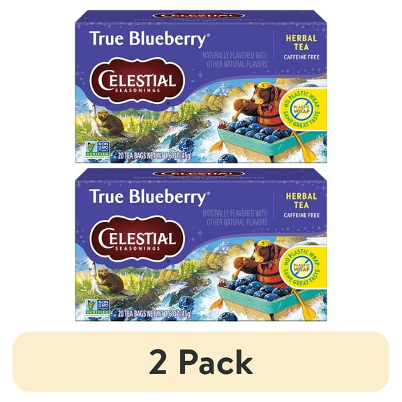 (2 pack) Celestial Seasonings True Blueberry Caffeine-Free Herbal Tea Bags (20 Count)