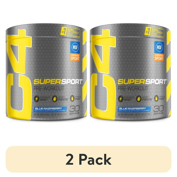 (2 pack) C4 Super Sport Pre-Workout Powder, Blue Raspberry, Energy, Strength & Power, 30 Servings