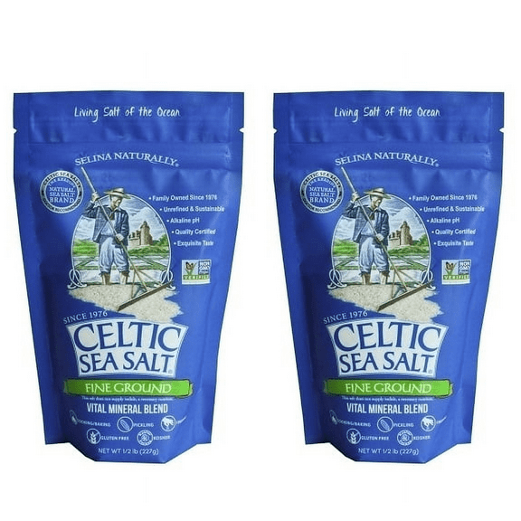 (2 pack) Celtic Sea Salt Fine Ground Salt Bag, 8 Oz