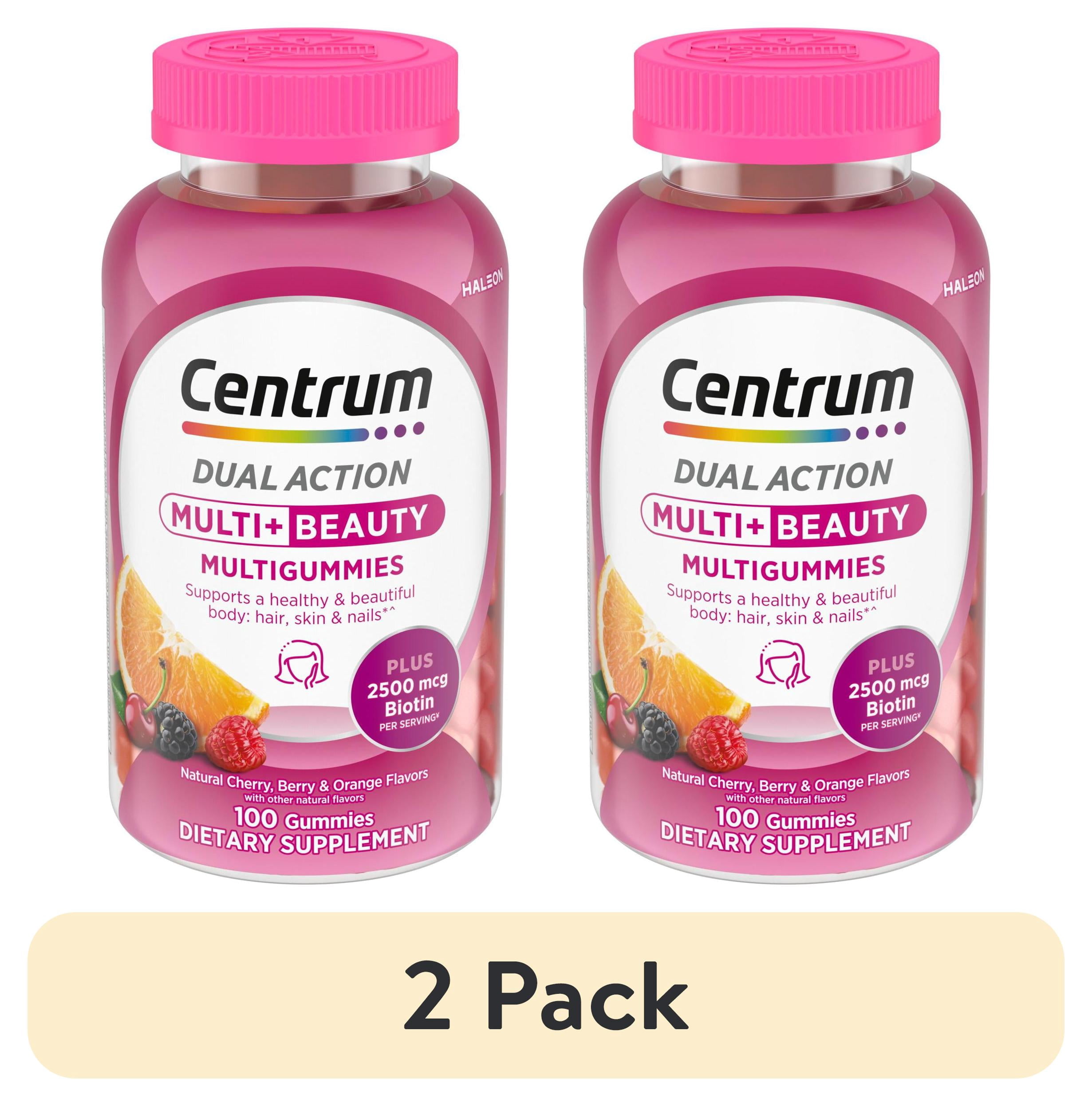 (2 pack) Centrum Multi Plus Beauty Gummy Multivitamin for Women With Vitamin A, B, C, D & E, Fruit, 100 Count