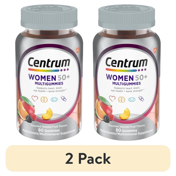 (2 pack) Centrum Multigummies Womens 50 Plus Gummy Multivitamin With Vitamin B, D & E, Fruit, 80 Count