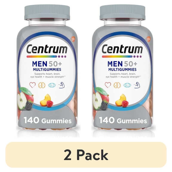 (2 pack) Centrum Multigummies Mens 50 Plus Gummy Multivitamin with Vitamin A, B, C, D & E, Assorted Fruit, 140 Count