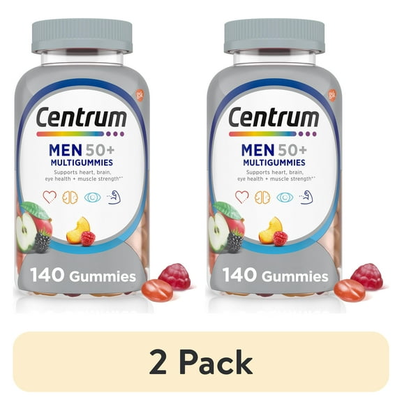 (2 pack) Centrum Multigummies Mens 50 Plus Gummy Multivitamin With Vitamin A, B, C, D & E, Assorted Fruit, 140 Count