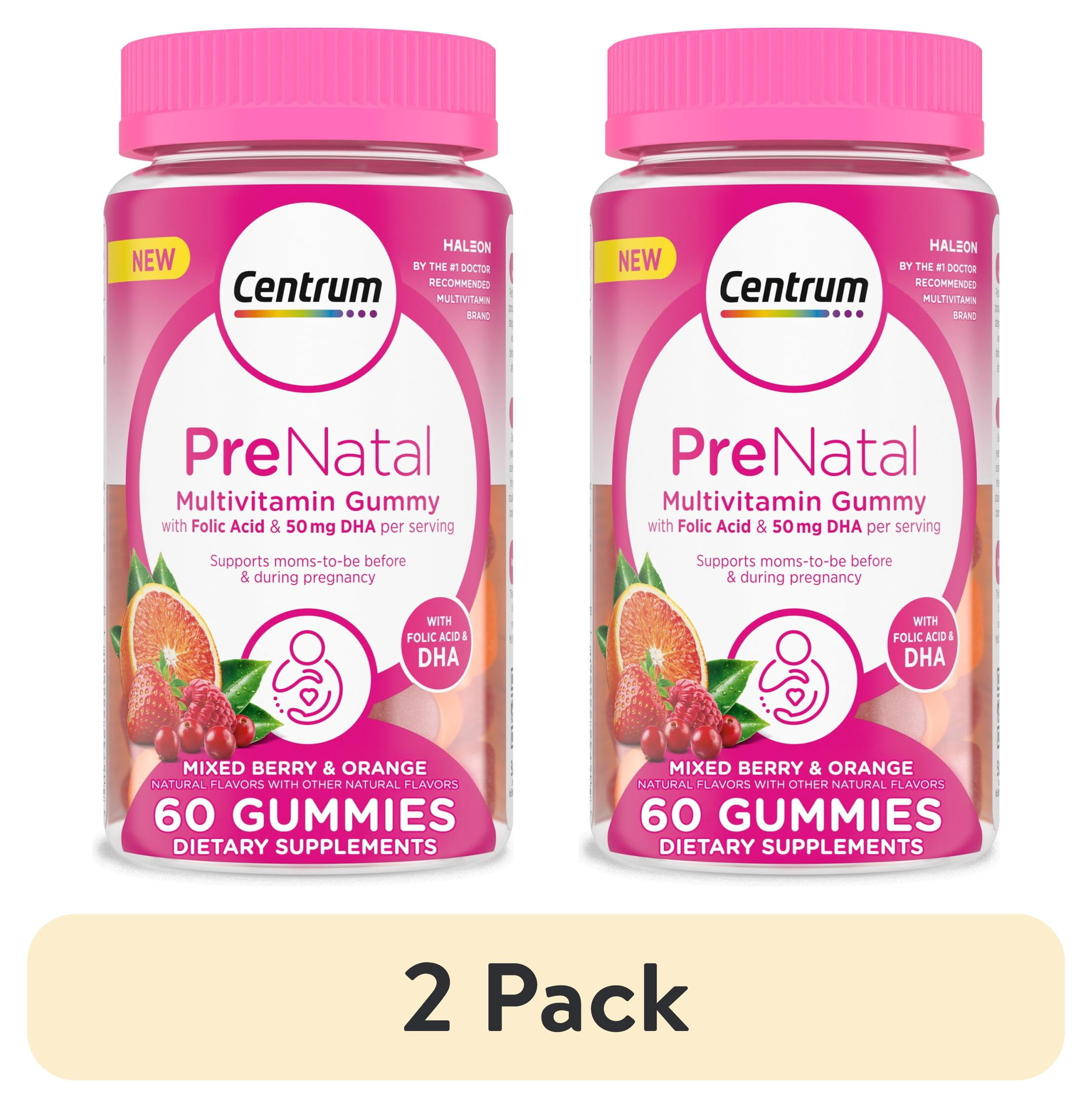 (2 pack) Centrum Prenatal Gummy Vitamins With Dha and Folic Acid, Mixed Berry and Orange, 60 Count