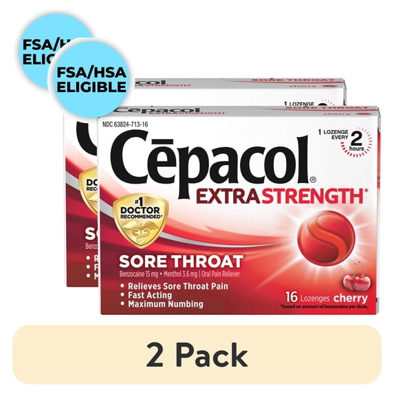 (2 pack) Cepacol Maximum Strength Sore Throat Drop Lozenges, Cherry, 16 Count