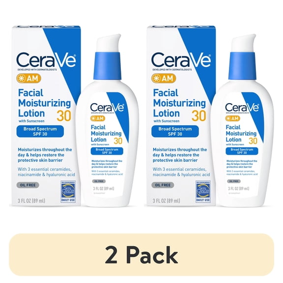 (2 pack) CeraVe AM Face Moisturizer with Broad Spectrum Protection, SPF 30,3 oz