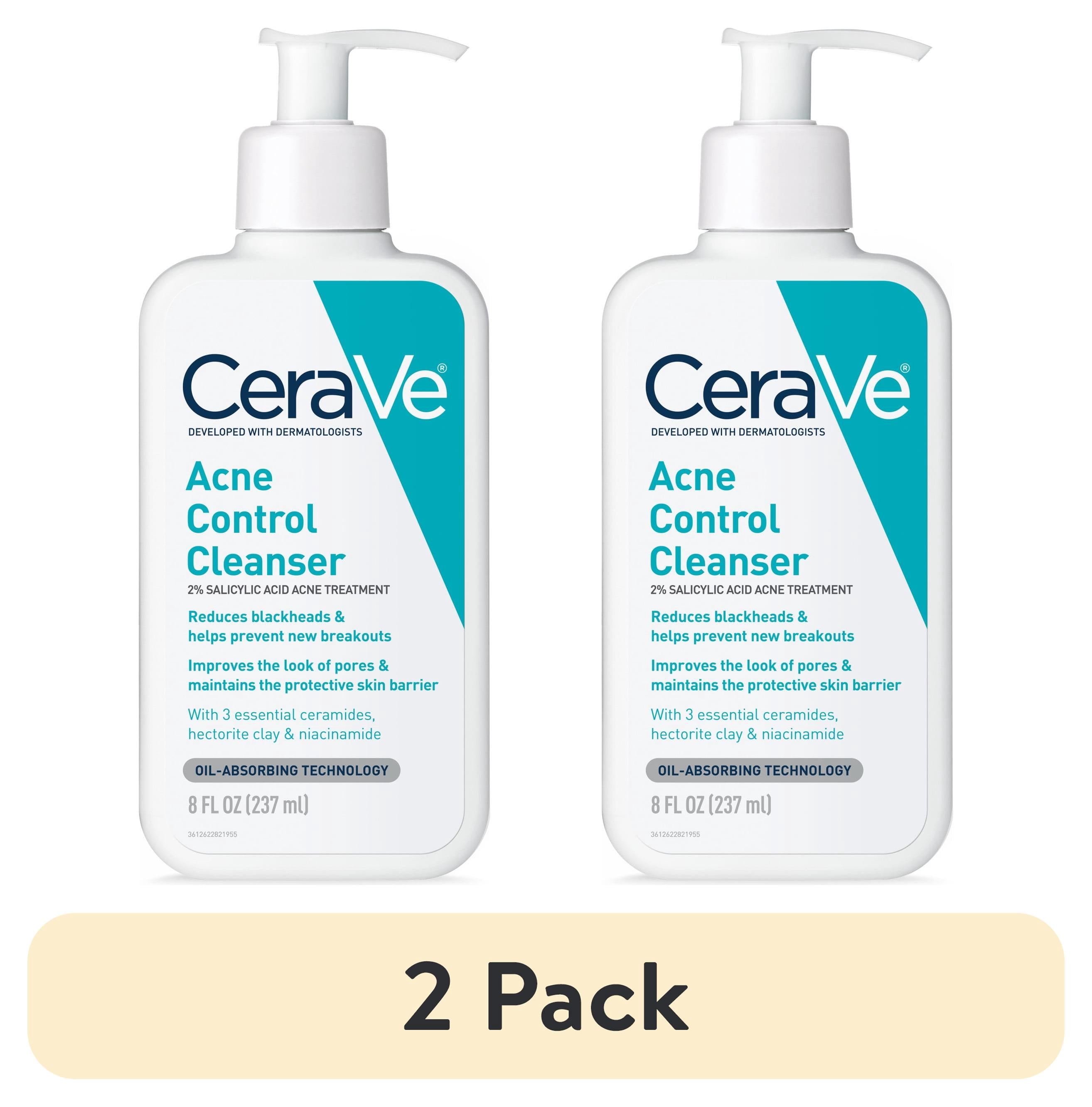 (2 pack) CeraVe Skin Care Acne Control Face Cleanser with 2% Salicylic Acid Clears Acne Blackheads Pores