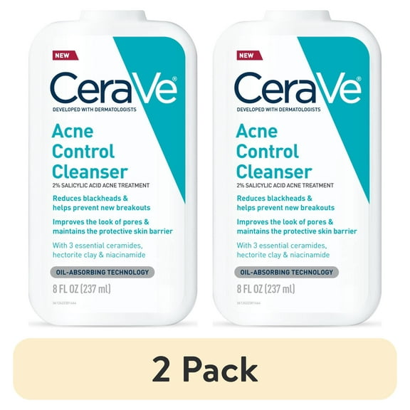 (2 pack) CeraVe Acne Control Face Cleanser with 2% Salicylic Acid to Clear & Prevent Acne