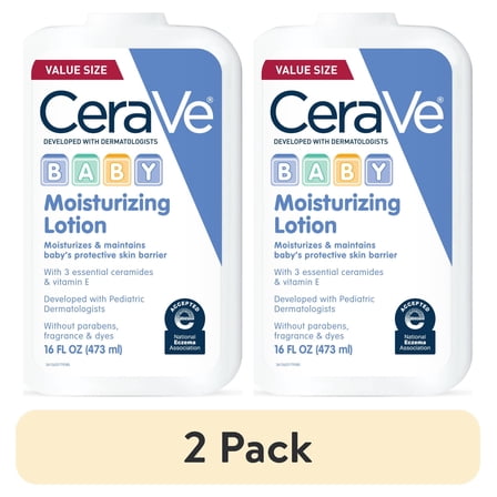 (2 pack) CeraVe Baby Lotion, Lightweight Moisturizing Face & Body Lotion for Baby and Toddler, 16 oz