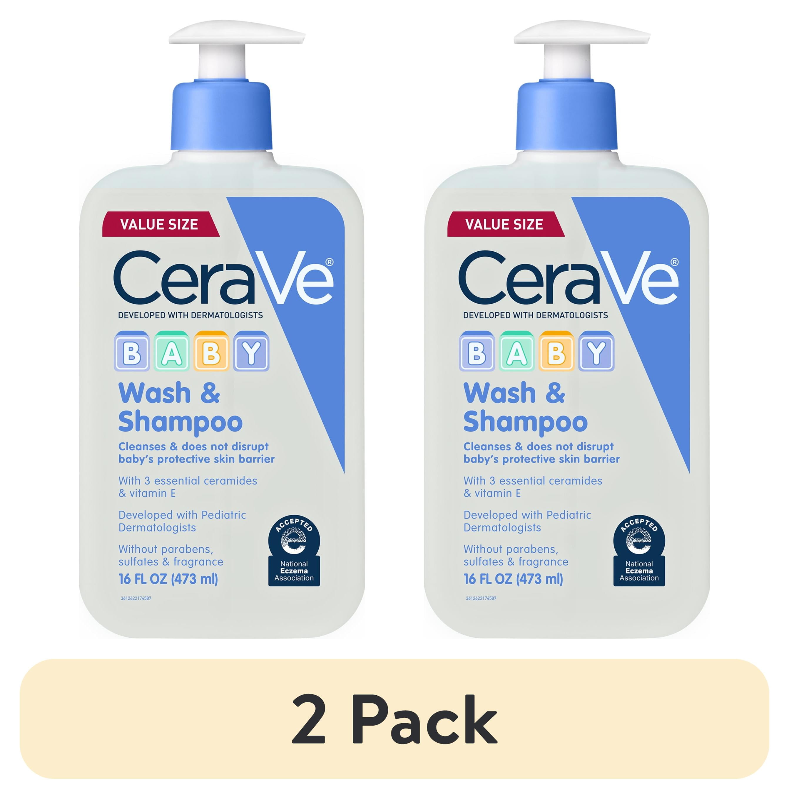 (2 pack) CeraVe Gentle Baby Wash & Shampoo, Tear-Free Cleanser for Infants and Toddlers, 16 fl oz