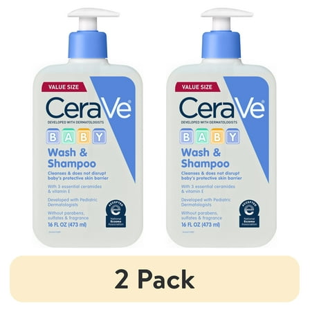 (2 pack) CeraVe Gentle Baby Wash & Shampoo, Tear-Free Cleanser for Infants and Toddlers, 16 fl oz