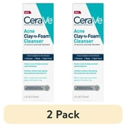 2 pack CeraVe Clay to Foam Acne Facial Cleanser, Mask & Spot Treatment for Acne Prone Skin 4 oz