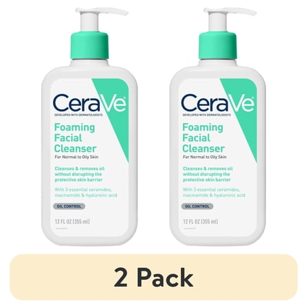 (2 pack) CeraVe Foaming Facial Cleanser for Normal to Oily Skin, 12 fl oz